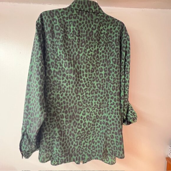 MICHAEL KORS Women's Animal Print Zip Up Jacket, Green Leopard Print, Size 3X - Picture 5 of 7